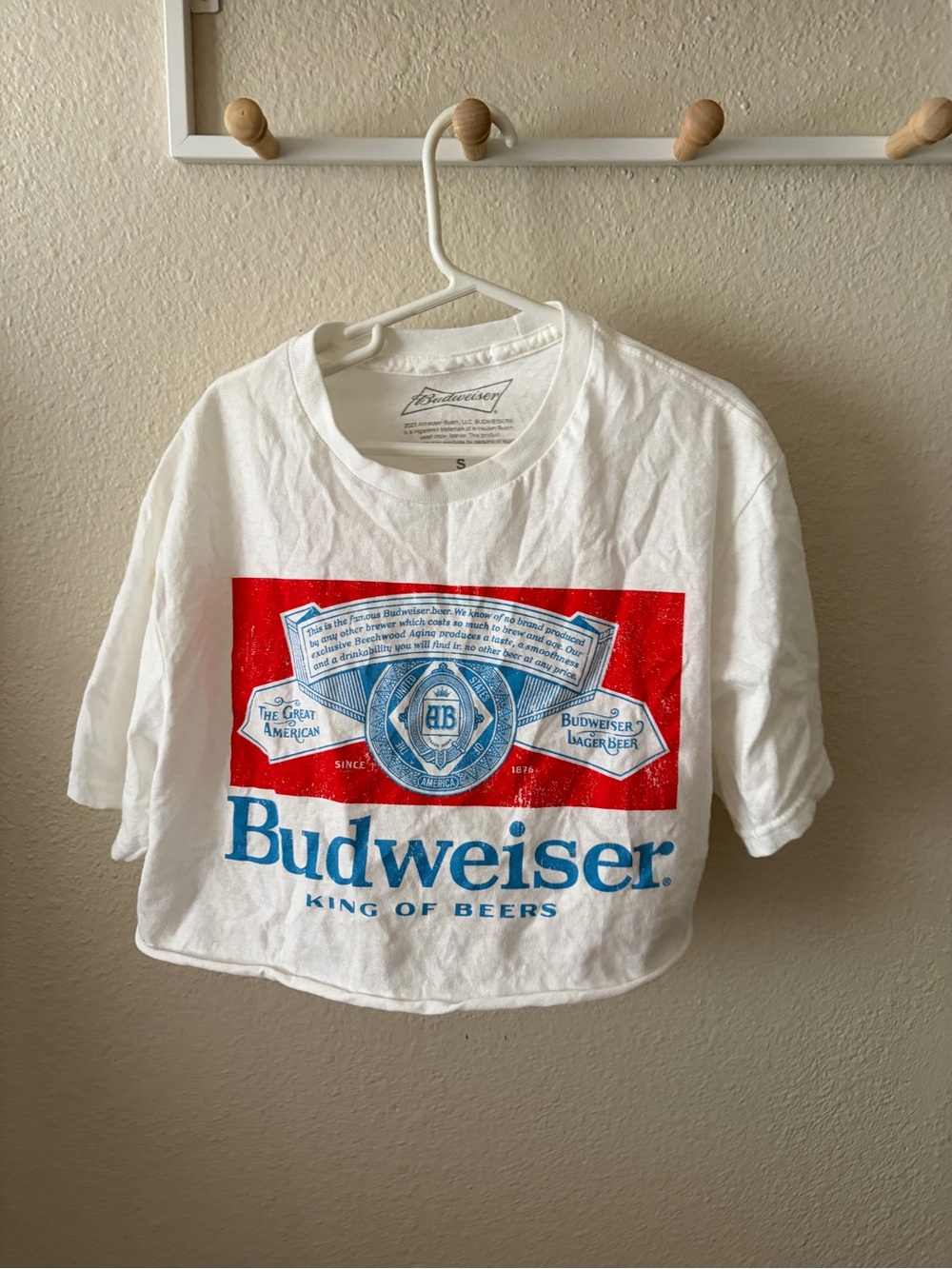 Budweiser White Crop Top with Red & Blue Logo